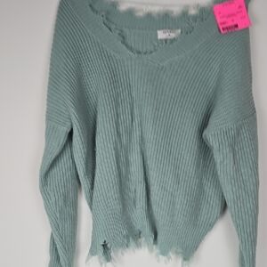 Women's One Shoulder Knit Sweater - Light Green